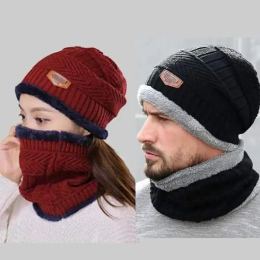 2 pcs Wool Textured Cap & Neck Warmer Combo